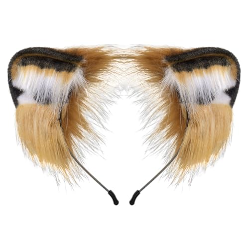 JAWSEU Tiger Katze Fuchs Cosplay Kostüm Set, Hundeohren Haarband Lang Tierschwanz Ohren Set Faux Furry Fox Wolf Tail Kit Wolf Langer Fuchsschwanz Ohren für Fasching Halloween Kostüm Anime Cosplay von JAWSEU