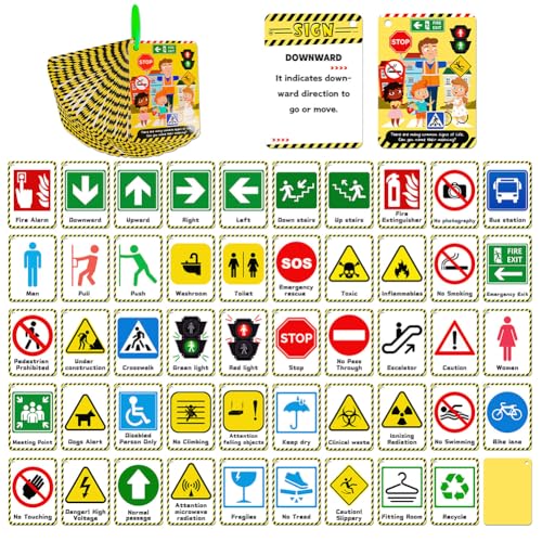 Straßenschilder Karteikarten, Flash Karten Kinder Englische Fotokarten Bunte Lernkarten Kognitives Für Verkehrszeichen, Interaktives Lernkarten Buchstaben Lernspiele Früherziehung Karten von JAWSEU