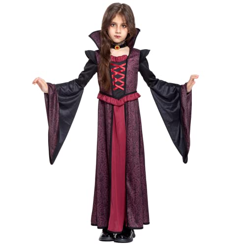 JAZGROM Königliches Vampir-Kostüm für Kinder, Mädchen, Gothic-Königin, Halloween, Rollenspiel, Deluxe-Gothic-Kostüm von JAZGROM