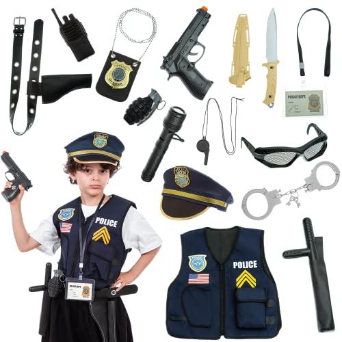 Polizistenkostüm-Set für Kinder, 14-teilig, Hut und Uniform-Outfit für Halloween, Rollenspiele, Party-Kostüm von JAZGROM