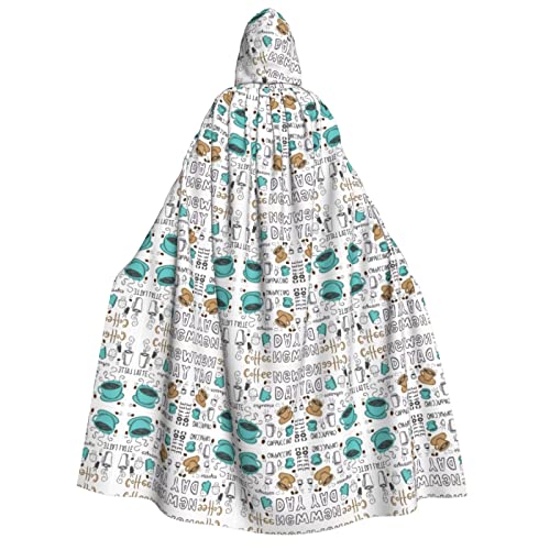 JBYJBX Delicious Coffee Print Full Length Hooded Cloak 190cm Adult Costume Halloween Cosplay Carnival Parties von JBYJBX