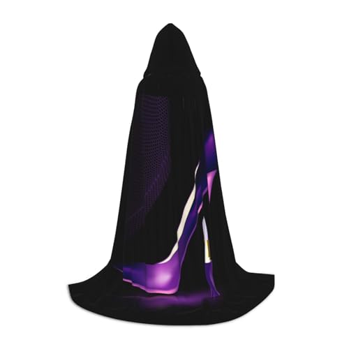 JBYJBX Eleganter violetter Kapuzenumhang mit High Heels, Unisex, Halloween-Umhang für Cosplay, Hexe, Gothic- und Fantasy-Themen von JBYJBX