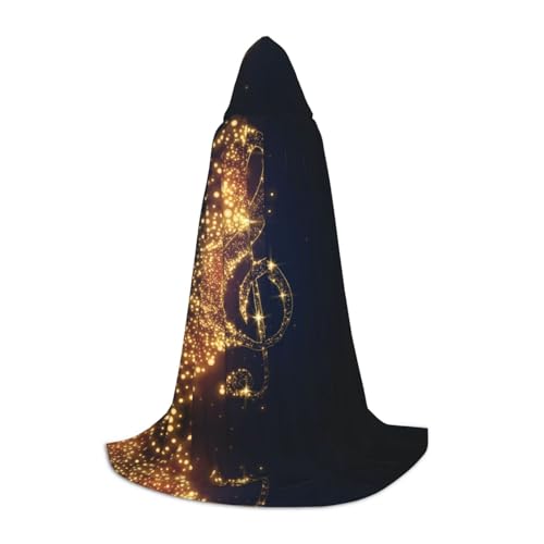 JBYJBX Goldener Umhang mit Musiknote mit glänzendem Sternendruck, Unisex, Halloween-Umhang für Cosplay, Hexe, Gothic- und Fantasy-Themen von JBYJBX