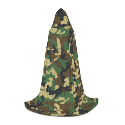 JBYJBX Grüner Militär-Camouflage-Umhang mit Kapuze, Halloween, 130/150/170 cm, Karneval, Hexenkostüm, Cosplay, Mottoparty von JBYJBX