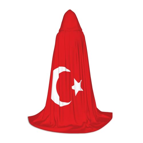 JBYJBX Halloween-Kapuzenumhang mit Flagge der Türkei, 130/150/170 cm, Karneval, Hexenkostüm, Cosplay, Mottoparty von JBYJBX