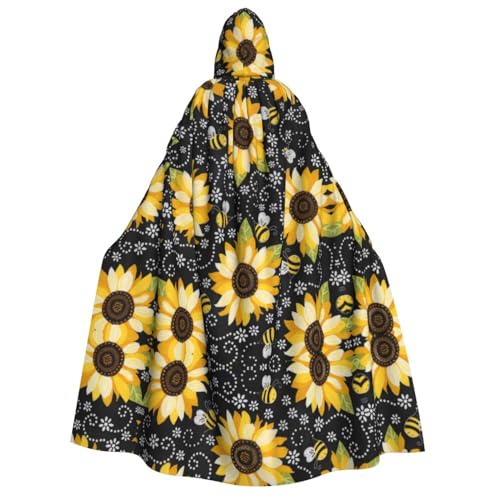 JBYJBX Kapuzenumhang mit Sonnenblumen-Bienen-Druck, 190 cm, Erwachsenenkostüm, Halloween, Cosplay, Karneval, Partys von JBYJBX