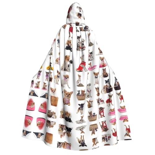 JBYJBX Kapuzenumhang mit niedlichem Chihuahua-Mops-Muster, 190 cm, Erwachsenenkostüm, Halloween, Cosplay, Karneval, Partys von JBYJBX