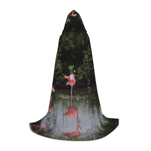 JBYJBX Kapuzenumhang mit zwei Flamingos, Unisex, Halloween-Umhang für Cosplay, Hexe, Gothic- und Fantasy-Themen von JBYJBX