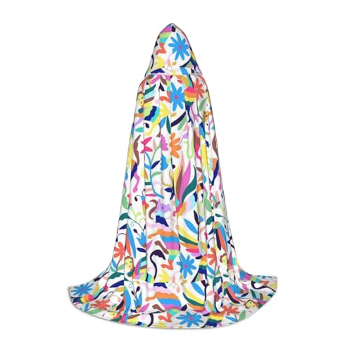 JBYJBX Mexikanischer Otomi-Tier-Druck, Halloween-Kapuzenumhang, 130/150/170 cm, Karneval, Hexenkostüm, Cosplay, Mottoparty von JBYJBX