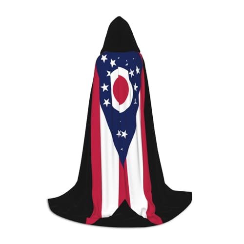 JBYJBX Ohio Umhang mit Kapuze, Motiv: Flagge des Bundesstaates Ohio, Halloween, 130/150/170 cm, Karneval, Hexenkostüm, Cosplay, Mottoparty von JBYJBX