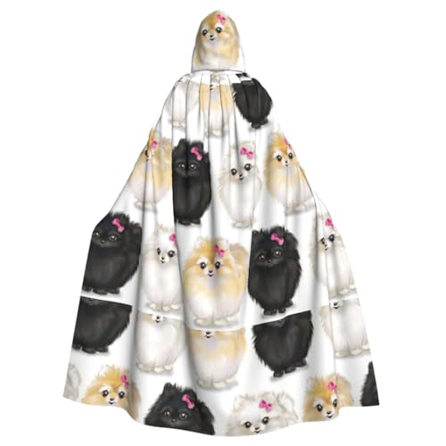 JBYJBX Pomeranians Pattern Print Halloween Hooded Cloak Carnival Parties Hooded Cape For Cosplay Vampire Costume von JBYJBX