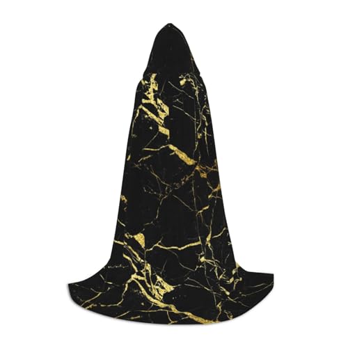 JBYJBX Schwarz-goldener Marmor-Druck, Halloween-Kapuzenumhang, 130/150/170 cm, Karneval, Hexenkostüm, Cosplay, Mottoparty von JBYJBX