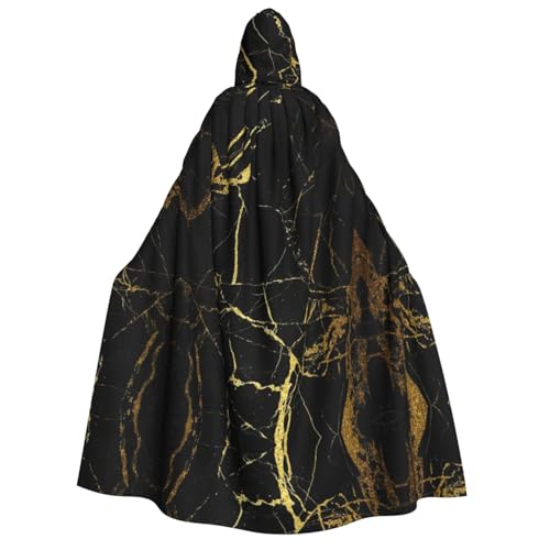 JBYJBX Schwarz-goldener Marmor-Druck, voller Umhang mit Kapuze, 190 cm, Erwachsenenkostüm, Halloween, Cosplay, Karneval, Partys von JBYJBX