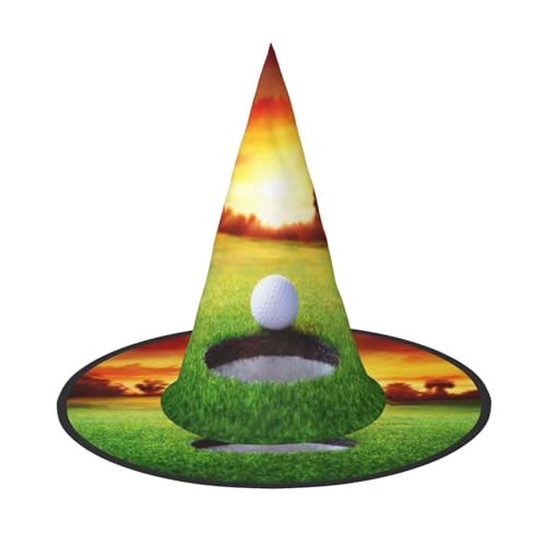 JBYJBX Sport Golf Ball Sonnenuntergang Baum Druck Halloween Hut Kostüme Hexenhut für Party und Cosplay, Hexenparty-Dekorationen von JBYJBX