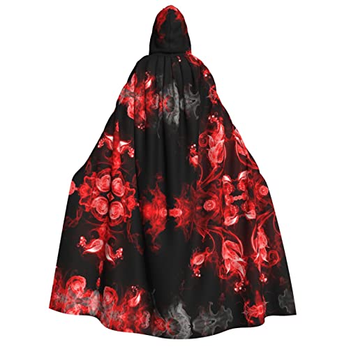 JBYJBX Umhang mit Kapuze, 190 cm, Rot / Schwarz / Weiß, abstrakter Druck, für Erwachsene, Halloween, Cosplay, Karneval, Partys von JBYJBX