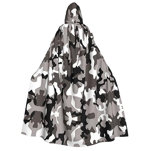 JBYJBX Umhang mit Kapuze, 190 cm, Schwarz / Grau / Weiß, Camouflage-Druck, für Erwachsene, Halloween, Cosplay, Karneval, Partys von JBYJBX