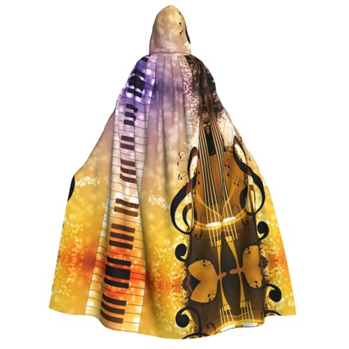 JBYJBX Umhang mit Kapuze, Klavier, Violine, Musiknoten, 190 cm, Erwachsenenkostüm, Halloween, Cosplay, Karneval, Partys von JBYJBX