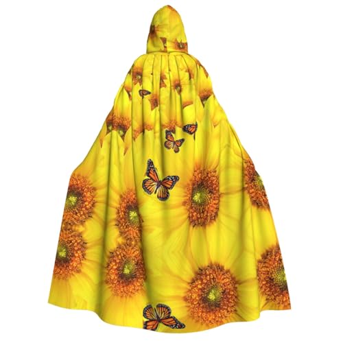 JBYJBX Umhang mit Kapuze und gelben Blumen, Schmetterlinge, 190 cm, Erwachsenenkostüm, Halloween, Cosplay, Karneval, Partys von JBYJBX