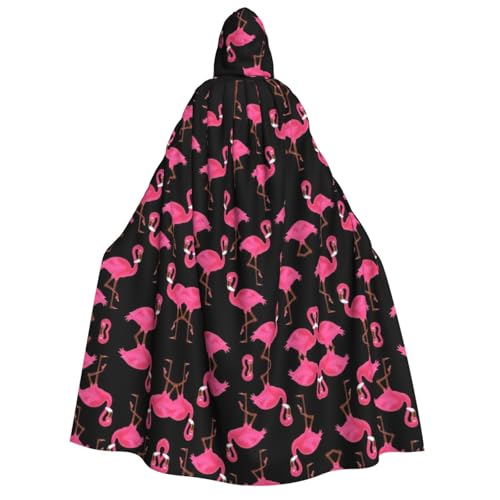 JBYJBX Umhang mit Kapuze und rotem Flamingodruck, 190 cm, Erwachsenenkostüm, Halloween, Cosplay, Karneval, Partys von JBYJBX