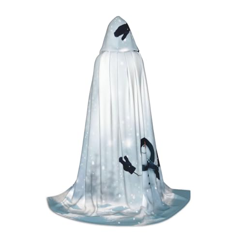 JBYJBX Weihnachtlicher Schneemann-Druck, Halloween-Kapuzenumhang, 130/150/170 cm, Karneval, Hexenkostüm, Cosplay, Mottoparty von JBYJBX