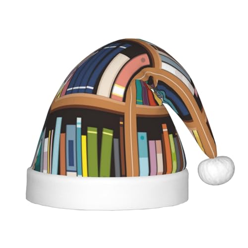 JBYJBX Weihnachtsmütze mit Bibliotheks-Bücherregal-Druck, für den Außenbereich, Weihnachtszubehör, Partys, Unisex, Urlaub, Kopfbedeckung und Geschenk von JBYJBX