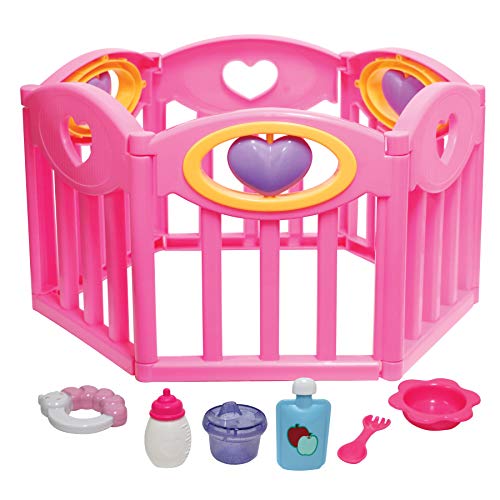 JC TOYS - Spielplatz für Keeps! für Puppen von 36-43 cm, inkl. 6 Zubehörteile, Details Herzen, ideal zum Spielen, Rosa, entworfen von Berenguer, 2 Jahre von jc toys