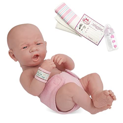 JC Toys 18505 18503 Baby Doll La Newborn First Tear Puppe in Windel mit Flasche und Decke. Geschlossene Augen. ECHTES, Erste Gähnen Real Mädchen, 35,56 cm von jc toys