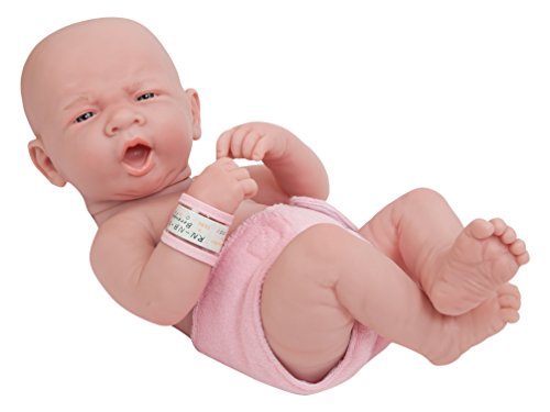 JC Toys 18505 La Newborn Babypuppe First Tear Puppe in Windel mit Flasche und Decke. Geschlossene Augen Echtes Mädchen, Rose, 35,56 cm von jc toys