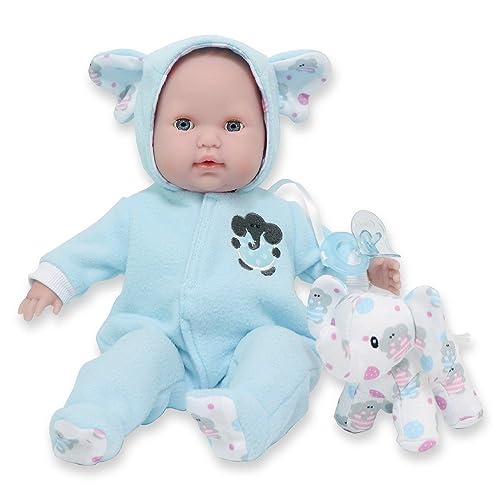 JC TOYS Berenguer Boutique-Puppe, 38 cm, weicher Körper, Augen öffnen und schließen, inklusive Kleidung und Elefanten-Plüschtier, blau, entworfen von Berenguer, ab 2 Jahren von jc toys