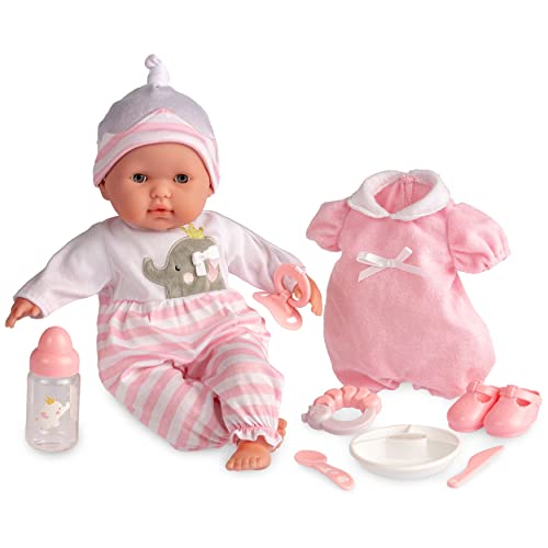 JC Toys- Berenguer Boutique 38 cm große realistische Babystoffpuppe mit offenen/geschlossenen 10-teiliges Geschenkset mit Flasche, Rassel, Schnuller & Zubehör Rosa Ab 2 Jahren von jc toys