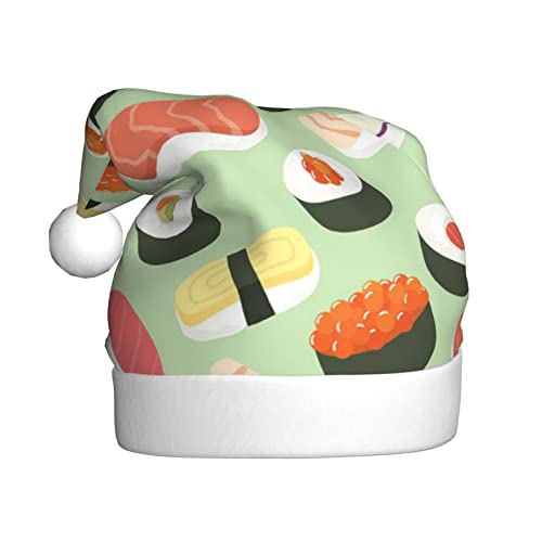 JCAKES Weihnachtsmütze mit Sushi-Essens-Muster, Weihnachtsmannmütze für Erwachsene, Partyhut, verwendet für Weihnachtsverkleidungen, um die festliche Stimmung zu schaffen. von JCAKES