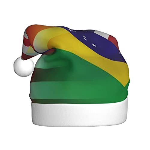 JCAKES Weihnachtsmütze mit amerikanischen und brasilianischen Flaggen, Weihnachtsmannmütze für Erwachsene, Partyhut, verwendet für Weihnachtsverkleidungen, um die festliche Stimmung zu schaffen. von JCAKES