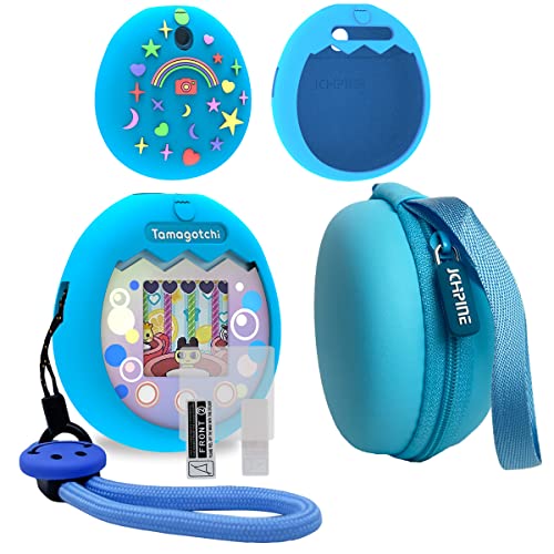 JCHPINE Hartschalenhülle und Silikonhülle Kompatibel mit Tamagotchi Pix Interactive Virtual Pet Game Machine, Displayschutzfolie für Tamagotchi Pix Zubehör (Blau) von JCHPINE