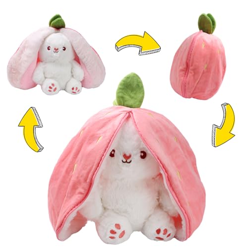 JCOTCL Osterhase Plüschtier, Kuscheltier Hase in Erdbeere, 25CM Karotte Erdbeer Kuscheltier, Osterhase Gefülltes Plüschtier Hase, Geburtstag Geschenke für Kinder (Erdbeer) (Strawberry) von JCOTCL