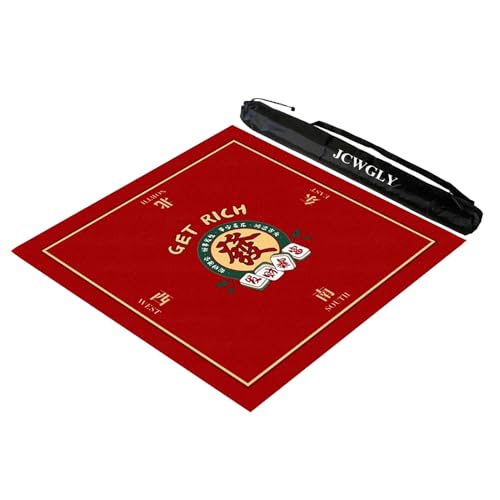 JCWGLY Quadratische Mahjong-Matte Für Den Tisch Mit Tragetasche, Rutschfester Und Geräuschreduzierender Spielmatte, Dicke Tischdecke Für Poker, Karten- Und Brettspiele(Red,27.55x27.55 in) von JCWGLY