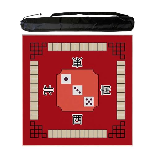 JCWGLY Quadratische Mahjong-Matte Für Tisch Mit Regeln, Rutschfester Und Geräuschreduzierender Poker-Brettspiel-Spielmatte Für Partys Im Innen- Und Außenbereich(Red,120 cm/47.24 in) von JCWGLY