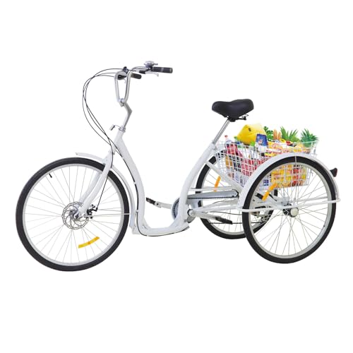 26 Zoll Dreirad für Erwachsene, 6 Gang Dreirad für Erwachsene mit Korb, Dreirad Fahrräder aus Kohlenstoffstahl, Tricycle for Adults 84-96cm Verstellbare Senioren Trike Einkaufsrad von JDBDU