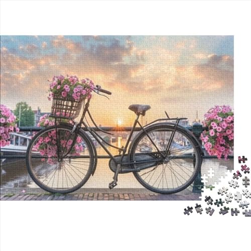 Bicycle with Flowers Fortgeschrittene Puzzles 1000 Teile Familien-Puzzlespiel Romantic Herausforderung Geeignet Für Erwachsene Farbe Puzzle Geschenk 1000pcs (75x50cm) von JDDEISKKE