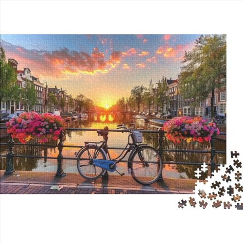 Bicycle with Flowers Holzpuzzle 1000 Teile Puzzlespiel Mit Poster Romantic Stress Abbauen Geeignet Für Erwachsene Farbe Puzzle Souvenirs 1000pcs (75x50cm) von JDDEISKKE