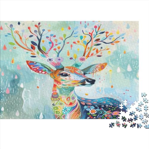 Deer Fortgeschrittene Puzzles 300 Teile Puzzlespiel Mit Poster Art Style Herausforderung Geeignet Für Erwachsene Farbe Puzzle Souvenirs 300pcs (40x28cm) von JDDEISKKE