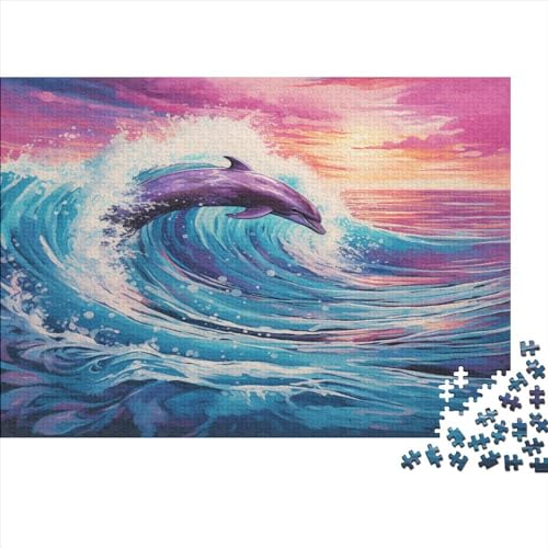 Oil Painting Dolphin Holzpuzzle 300 Teile Puzzlespiel Mit Poster Art Style Animals Herausforderung Geeignet Für Erwachsene Farbe Puzzle Geschenk 300pcs (40x28cm) von JDDEISKKE