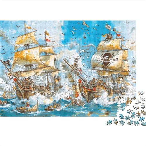 Pirate Ship Fortgeschrittene Puzzles 300 Teile Familien-Puzzlespiel Illustration Style Herausforderung Geeignet Für Erwachsene Farbe Puzzle Geschenk 300pcs (40x28cm) von JDDEISKKE