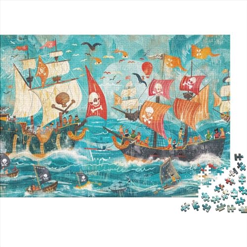 Pirate Ship Fortgeschrittene Puzzles 300 Teile Für Erwachsene Illustration Style Stress Abbauen Geeignet Für Erwachsene Farbe Puzzle Geschenk 300pcs (40x28cm) von JDDEISKKE