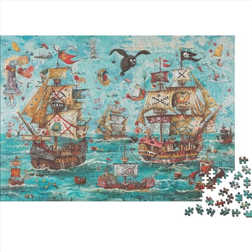 Pirate Ship Puzzle 300 Teile Familien-Puzzlespiel Illustration Style Stress Abbauen Geeignet Für Erwachsene Farbe Puzzle Einzigartige Geschenke 300pcs (40x28cm) von JDDEISKKE