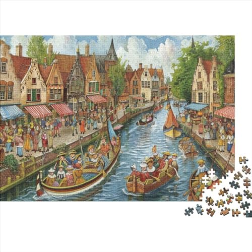 Riverside Fortgeschrittene Puzzles 300 Teile Familien-Puzzlespiel Buildings Stress Abbauen Geeignet Für Erwachsene Farbe Puzzle Geschenk 300pcs (40x28cm) von JDDEISKKE