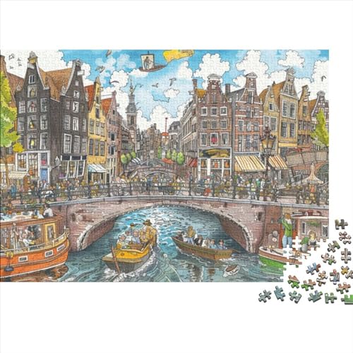 Riverside Fortgeschrittene Puzzles 300 Teile Familien-Puzzlespiel Buildings Stress Abbauen Geeignet Für Erwachsene Farbe Puzzle Souvenirs 300pcs (40x28cm) von JDDEISKKE