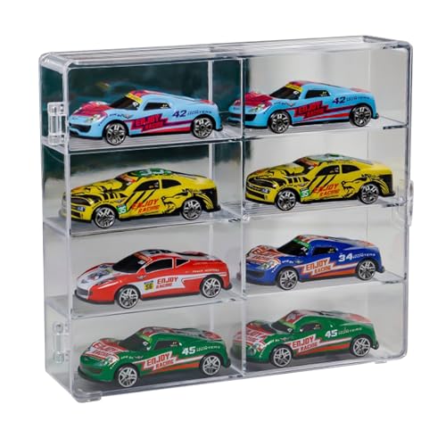 JDEFARF 1:64 Spielzeugauto-Vitrine, 8-Gitter-Modellauto-Display-Aufbewahrungsschrank, Kunststoff-Streichholzschachteln, Automodell-Aufbewahrungsbox für Sammlerstücke und Spielzeug von JDEFARF