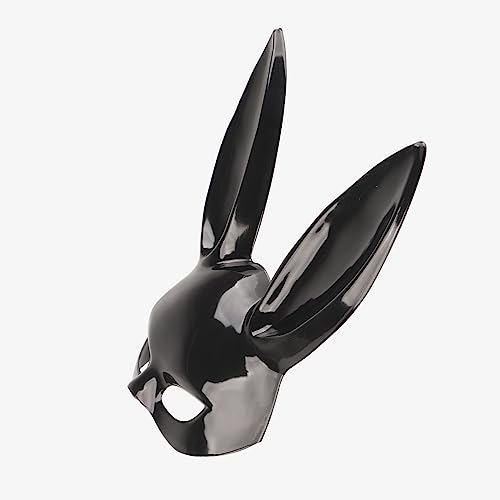 JDEFARF Hasenmaske aus Kunststoff, Halbgesichtsmaske mit Langen Ohren, Tragbare Hasen-Gesichtsmaske, Tier-Gesichtsmaske für Maskerade(Schwarz) von JDEFARF