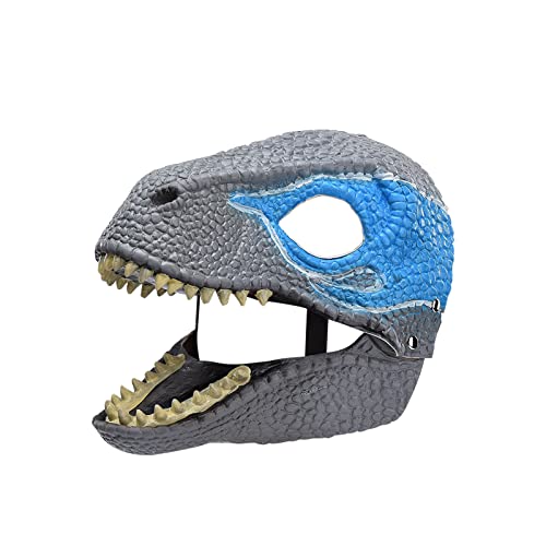 JDEFARF Männer-Maskerade-Dinosaurier-Maske, Latex-Dinosaurier-Maske, Dinosaurier-Kopf mit öffnendem Kiefer, Dino-Maske für Party(Blau) von JDEFARF