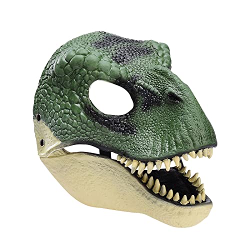 JDEFARF Männer-Maskerade-Dinosaurier-Maske, Latex-Dinosaurier-Maske, Dinosaurier-Kopf mit öffnendem Kiefer, Dino-Maske für Party(Grün) von JDEFARF